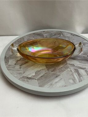 Vintage Marigold Carnival Glass Oval Bon Bon Candy Dish Double Handles